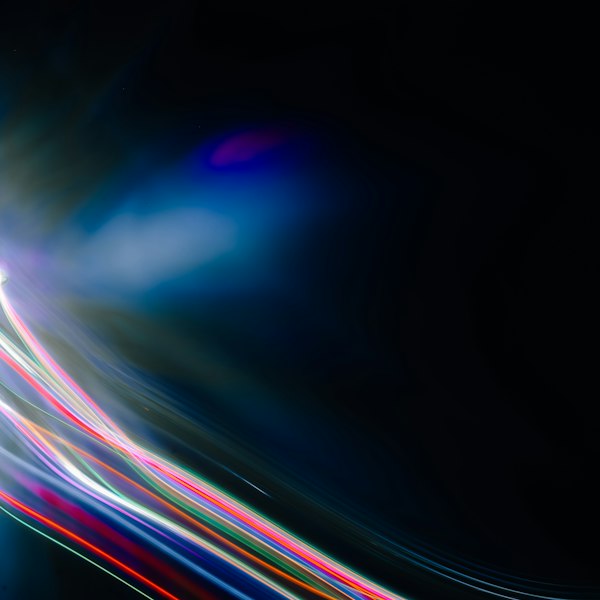 Chaotic streaks of blue and purple light